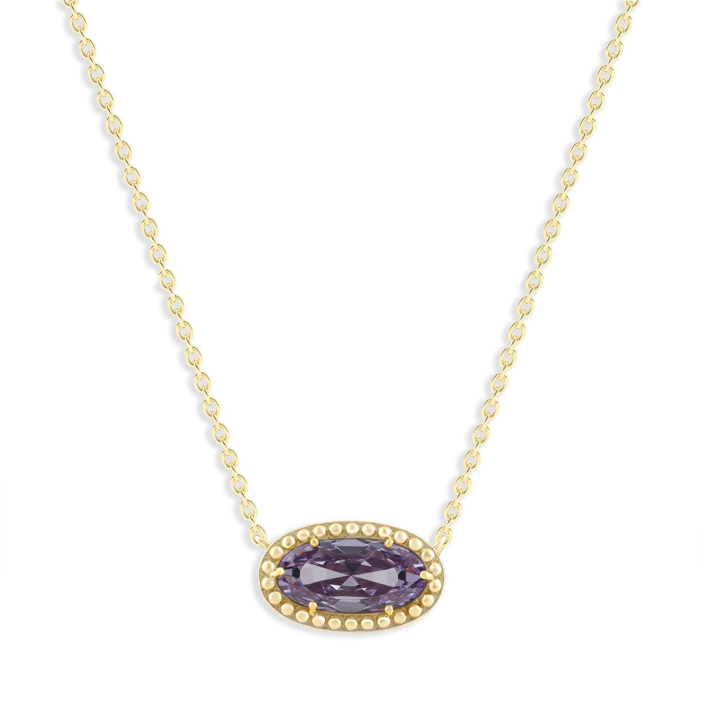 Ashley Stewart Oval Gemstone Necklace in 14K Gold Plated Sterling Silver, Oval Pendan White Zircon