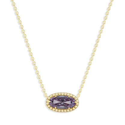 Ashley Stewart Oval Gemstone Necklace in 14K Gold Plated Sterling Silver, Oval Pendan White Zircon