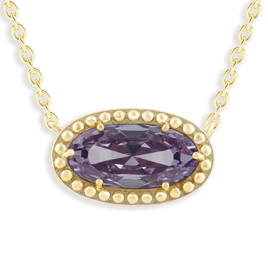 Ashley Stewart Oval Gemstone Necklace in 14K Gold Plated Sterling Silver, Oval Pendan White Zircon