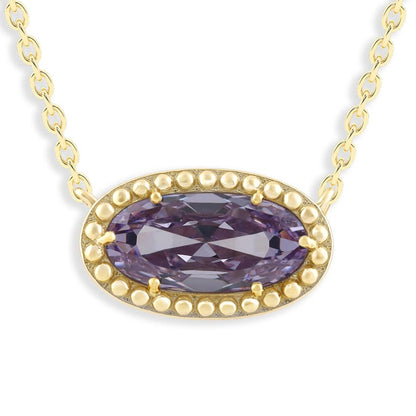 Ashley Stewart Oval Gemstone Necklace in 14K Gold Plated Sterling Silver, Oval Pendan White Zircon