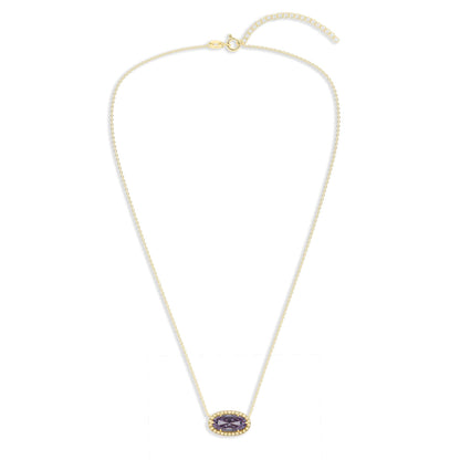 Ashley Stewart Oval Gemstone Necklace in 14K Gold Plated Sterling Silver, Oval Pendan White Zircon