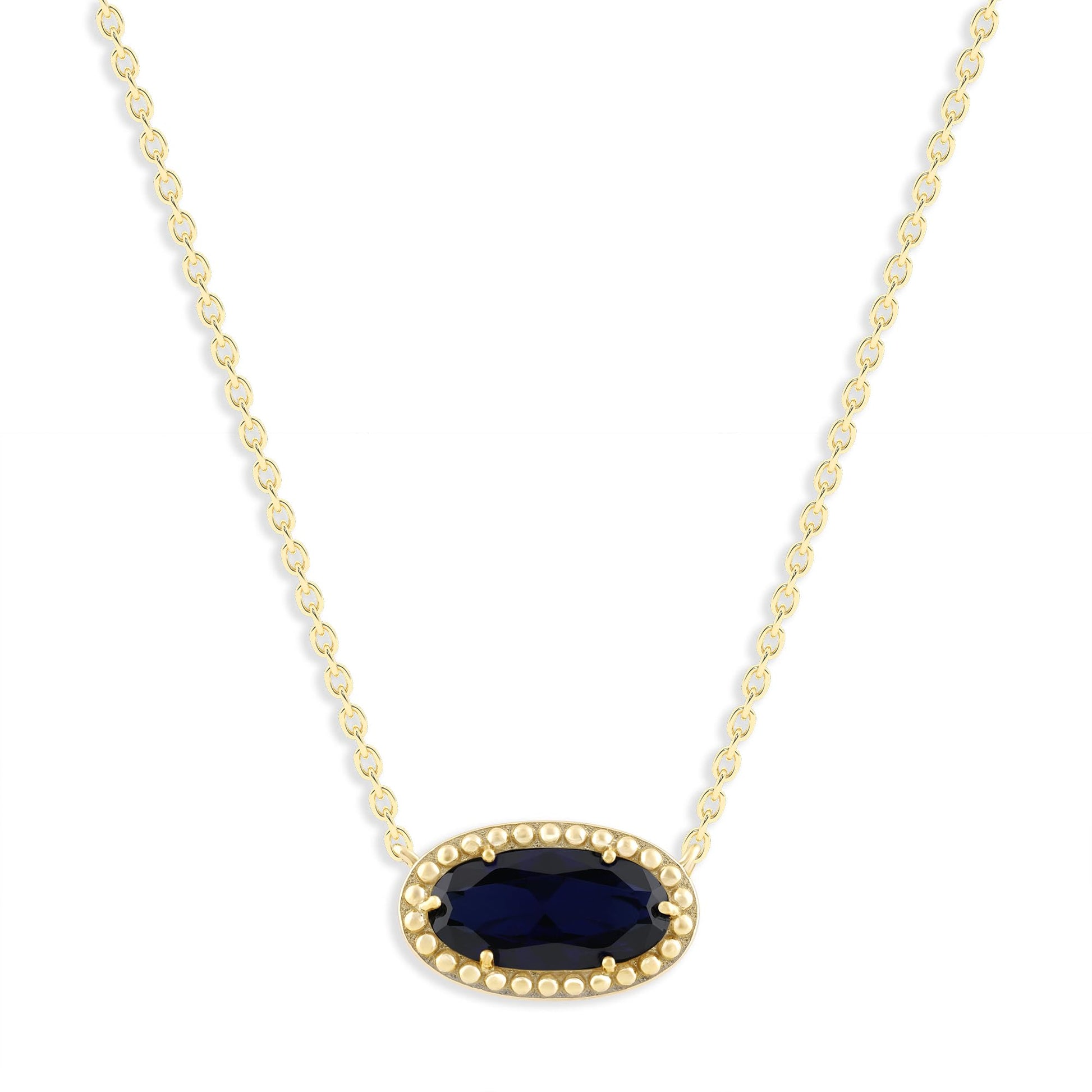 Ashley Stewart Oval Gemstone Necklace in 14K Gold Plated Sterling Silver, Oval Pendan White Zircon