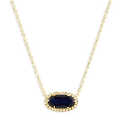 Ashley Stewart Oval Gemstone Necklace in 14K Gold Plated Sterling Silver, Oval Pendan White Zircon