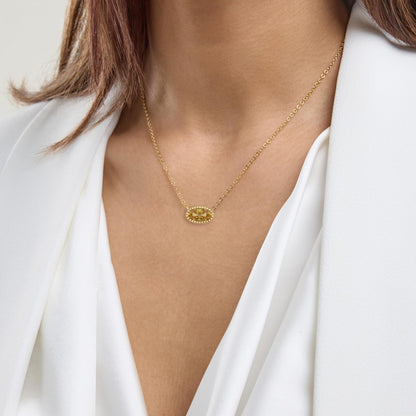 Ashley Stewart Oval Gemstone Necklace in 14K Gold Plated Sterling Silver, Oval Pendan White Zircon