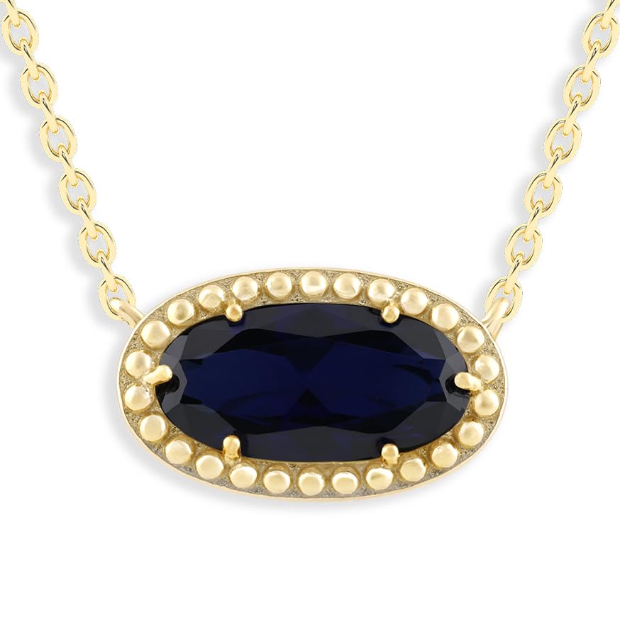 Ashley Stewart Oval Gemstone Necklace in 14K Gold Plated Sterling Silver, Oval Pendan White Zircon