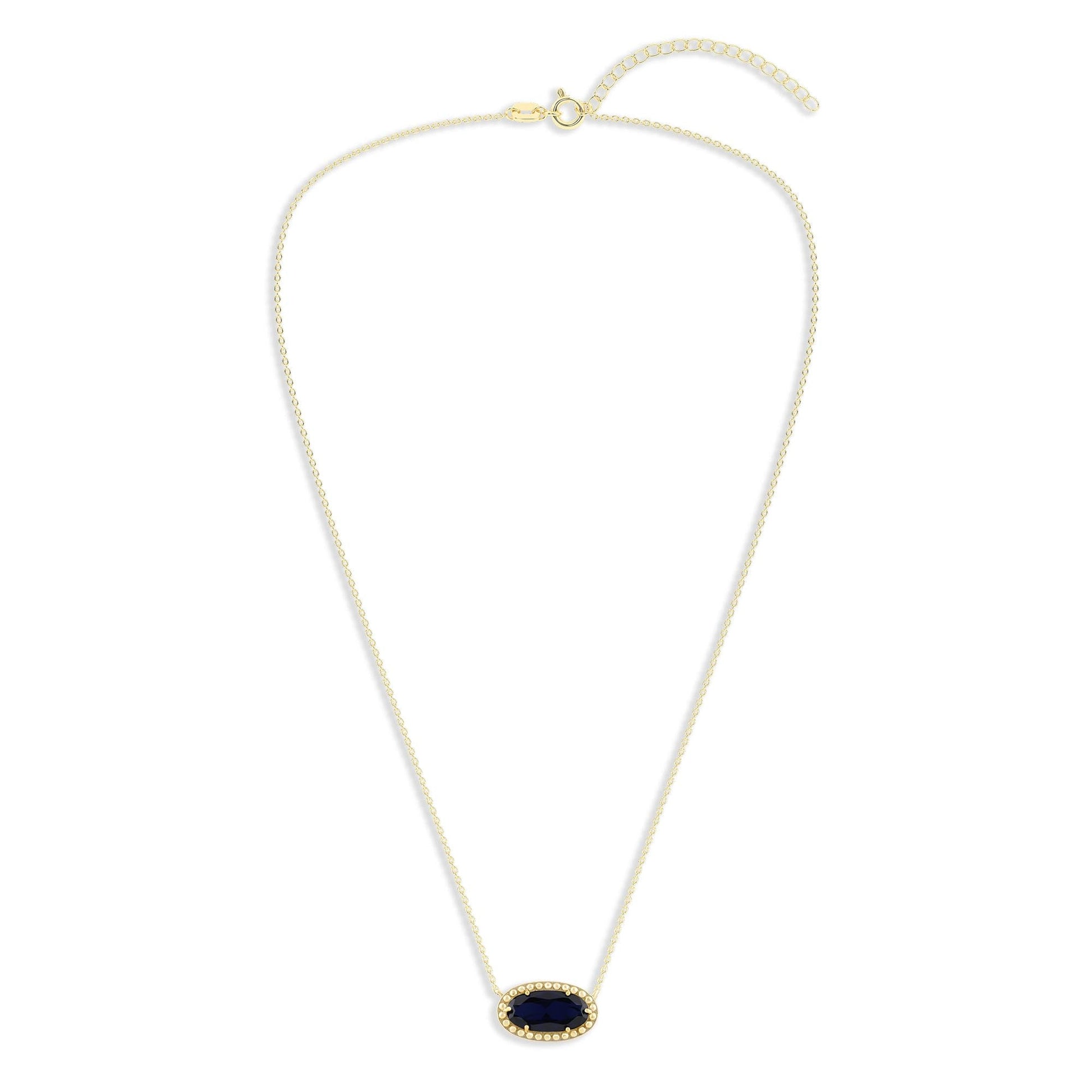 Ashley Stewart Oval Gemstone Necklace in 14K Gold Plated Sterling Silver, Oval Pendan White Zircon