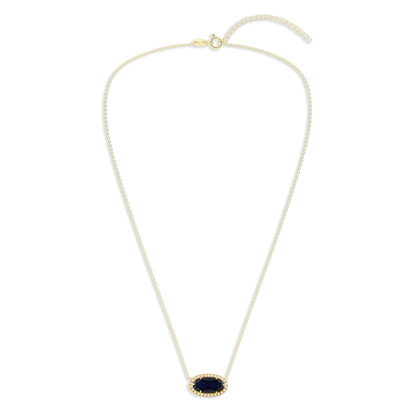 Ashley Stewart Oval Gemstone Necklace in 14K Gold Plated Sterling Silver, Oval Pendan White Zircon