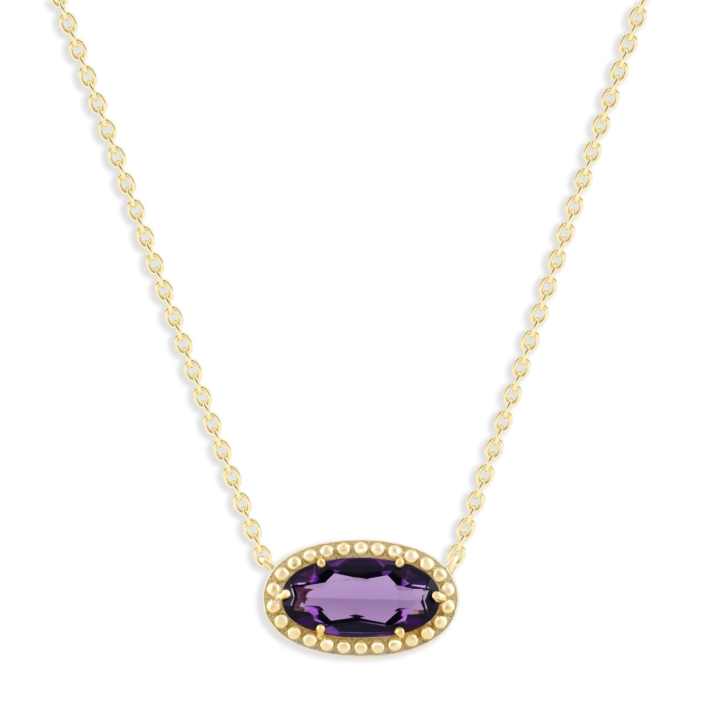 Ashley Stewart Oval Gemstone Necklace in 14K Gold Plated Sterling Silver, Oval Pendan White Zircon