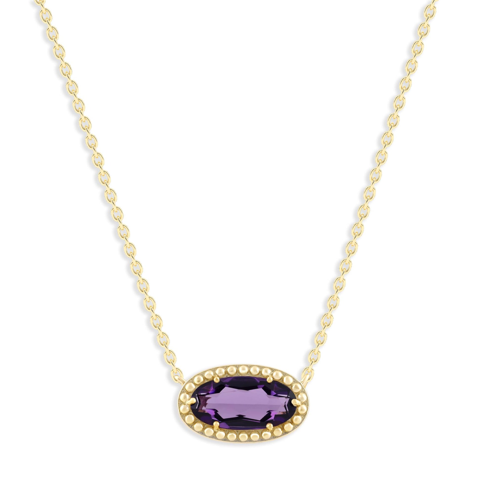 Ashley Stewart Oval Gemstone Necklace in 14K Gold Plated Sterling Silver, Oval Pendan White Zircon