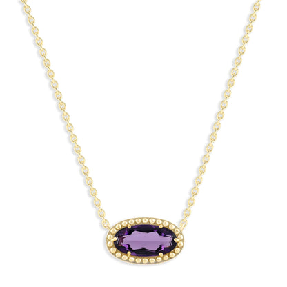 Ashley Stewart Oval Gemstone Necklace in 14K Gold Plated Sterling Silver, Oval Pendan White Zircon