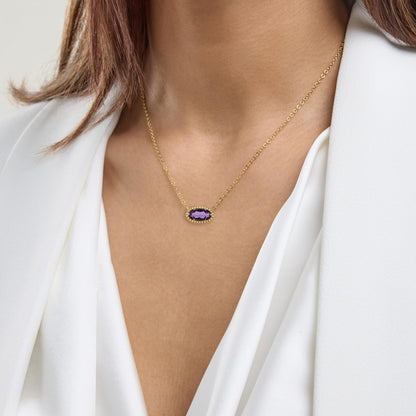 Ashley Stewart Oval Gemstone Necklace in 14K Gold Plated Sterling Silver, Oval Pendan White Zircon