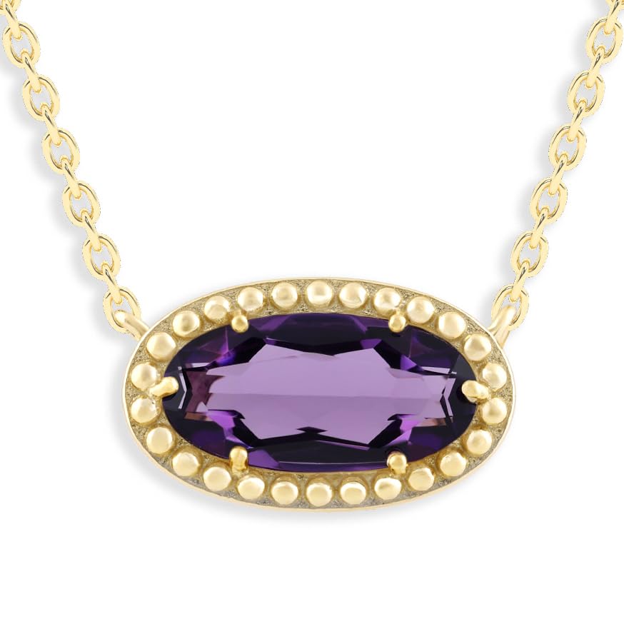 Ashley Stewart Oval Gemstone Necklace in 14K Gold Plated Sterling Silver, Oval Pendan White Zircon