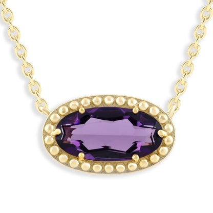 Ashley Stewart Oval Gemstone Necklace in 14K Gold Plated Sterling Silver, Oval Pendan White Zircon