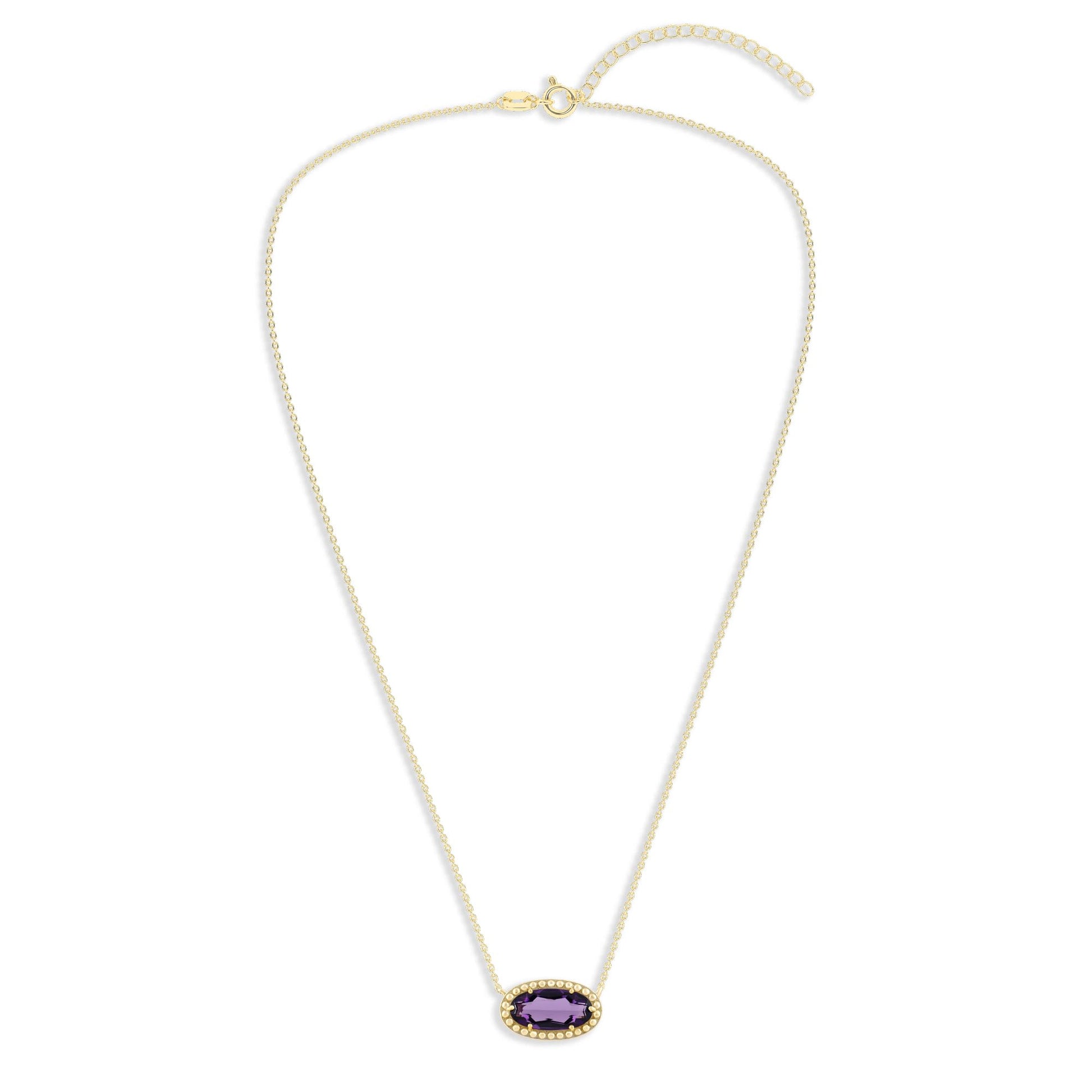 Ashley Stewart Oval Gemstone Necklace in 14K Gold Plated Sterling Silver, Oval Pendan White Zircon