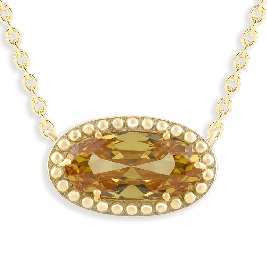 Ashley Stewart Oval Gemstone Necklace in 14K Gold Plated Sterling Silver, Oval Pendan White Zircon