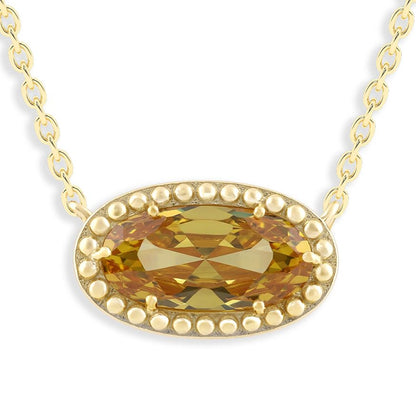 Ashley Stewart Oval Gemstone Necklace in 14K Gold Plated Sterling Silver, Oval Pendan White Zircon