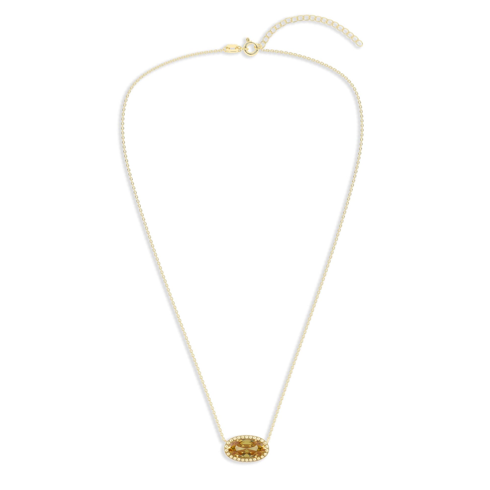 Ashley Stewart Oval Gemstone Necklace in 14K Gold Plated Sterling Silver, Oval Pendan White Zircon