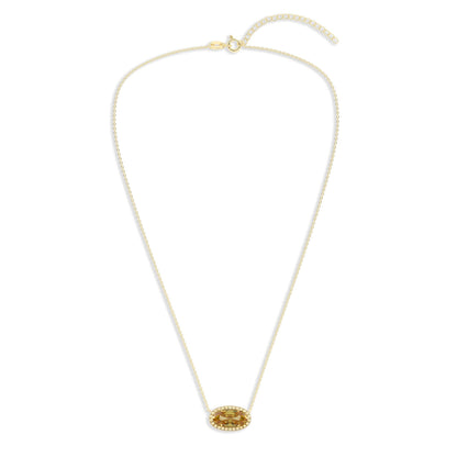 Ashley Stewart Oval Gemstone Necklace in 14K Gold Plated Sterling Silver, Oval Pendan White Zircon