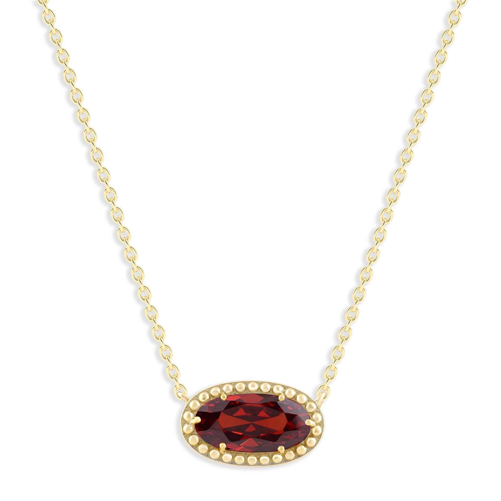 Ashley Stewart Oval Gemstone Necklace in 14K Gold Plated Sterling Silver, Oval Pendan White Zircon