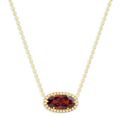 Ashley Stewart Oval Gemstone Necklace in 14K Gold Plated Sterling Silver, Oval Pendan White Zircon