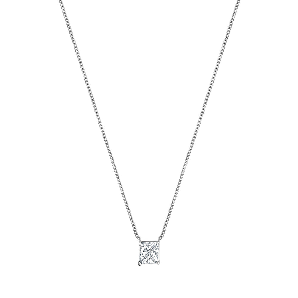 Ashley Stewart 1 Carat Lab Grown Princess Diamond Pendant Necklace In Sterling Silver