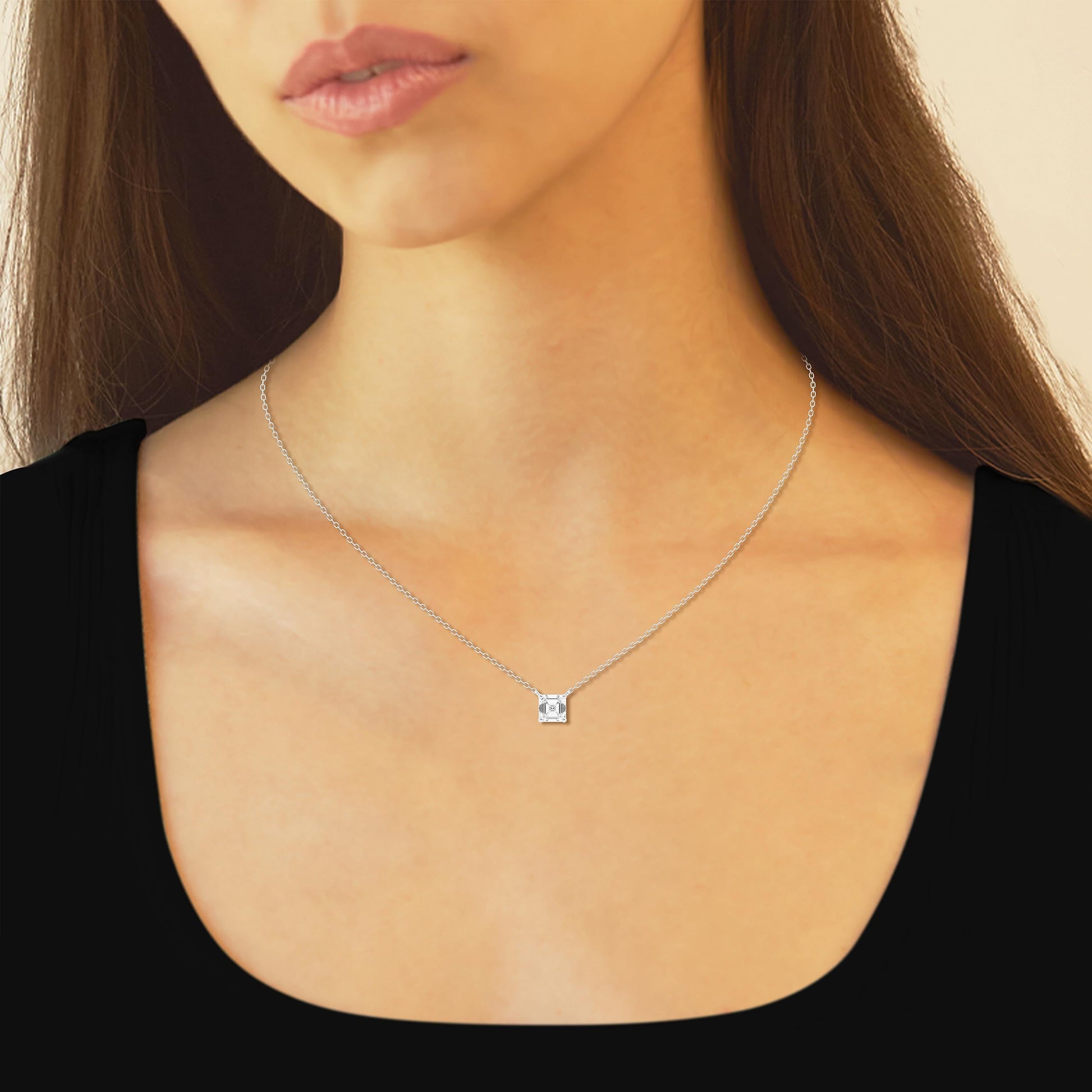 Ashley Stewart 1 Carat Lab Grown Princess Diamond Pendant Necklace In Sterling Silver