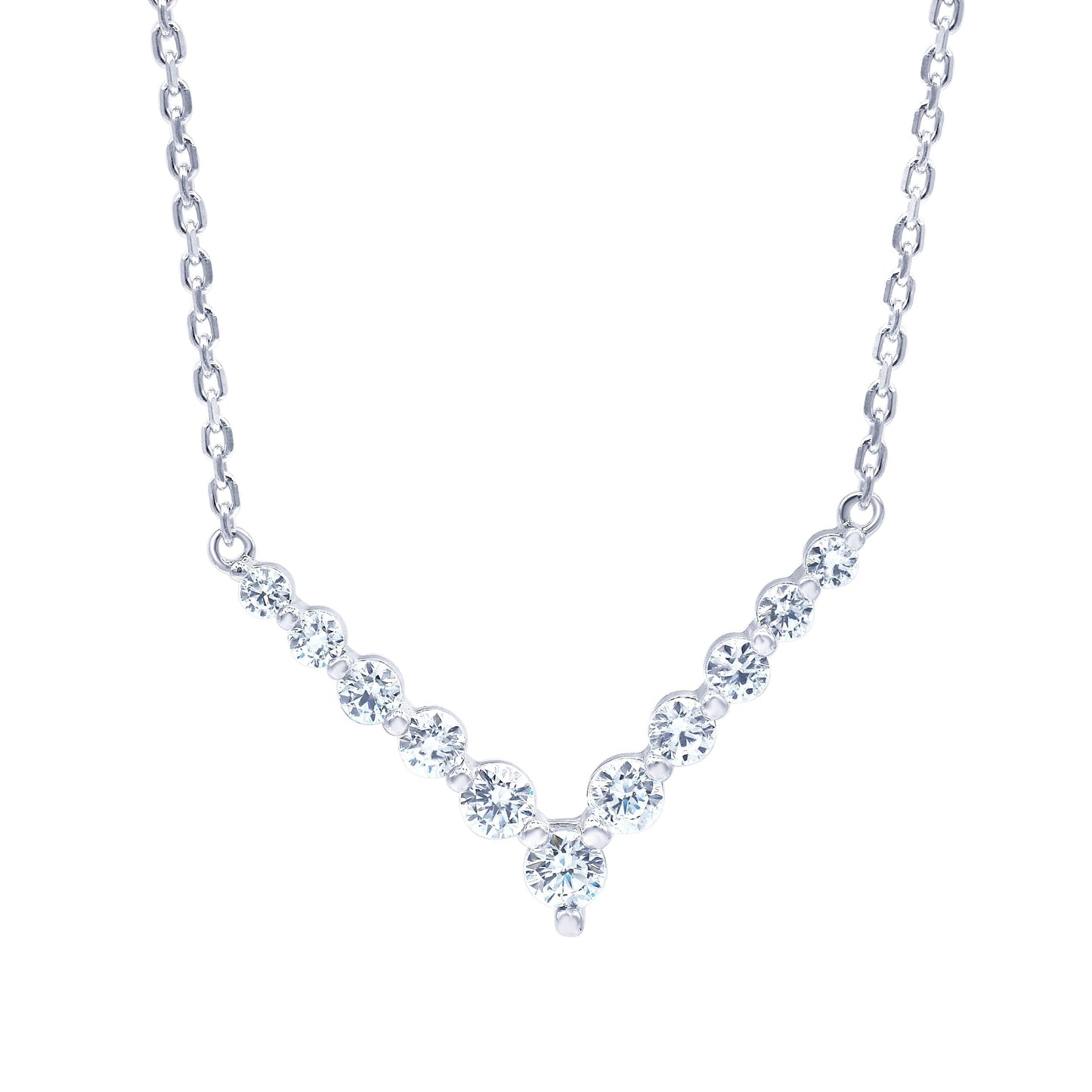 Ashley Stewart 1 Carat Lab Grown Diamond V Shaped Necklace In Sterling Silver