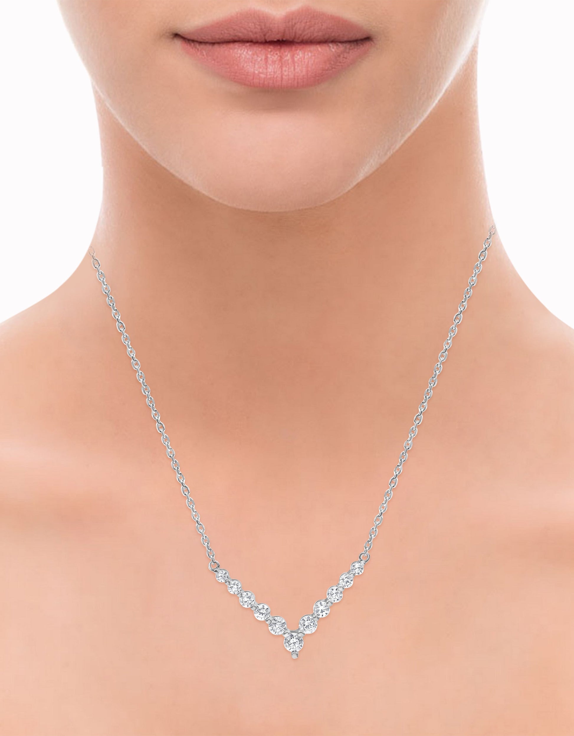 Ashley Stewart 1 Carat Lab Grown Diamond V Shaped Necklace In Sterling Silver