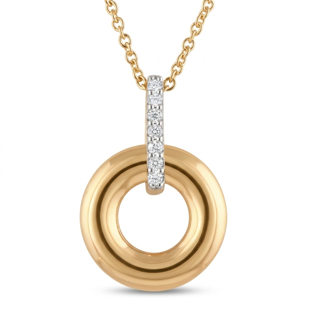 Ashley Stewart 0.07 Carat Lab Grown Diamond Circle Pendant Necklace In 14K Yellow Gol