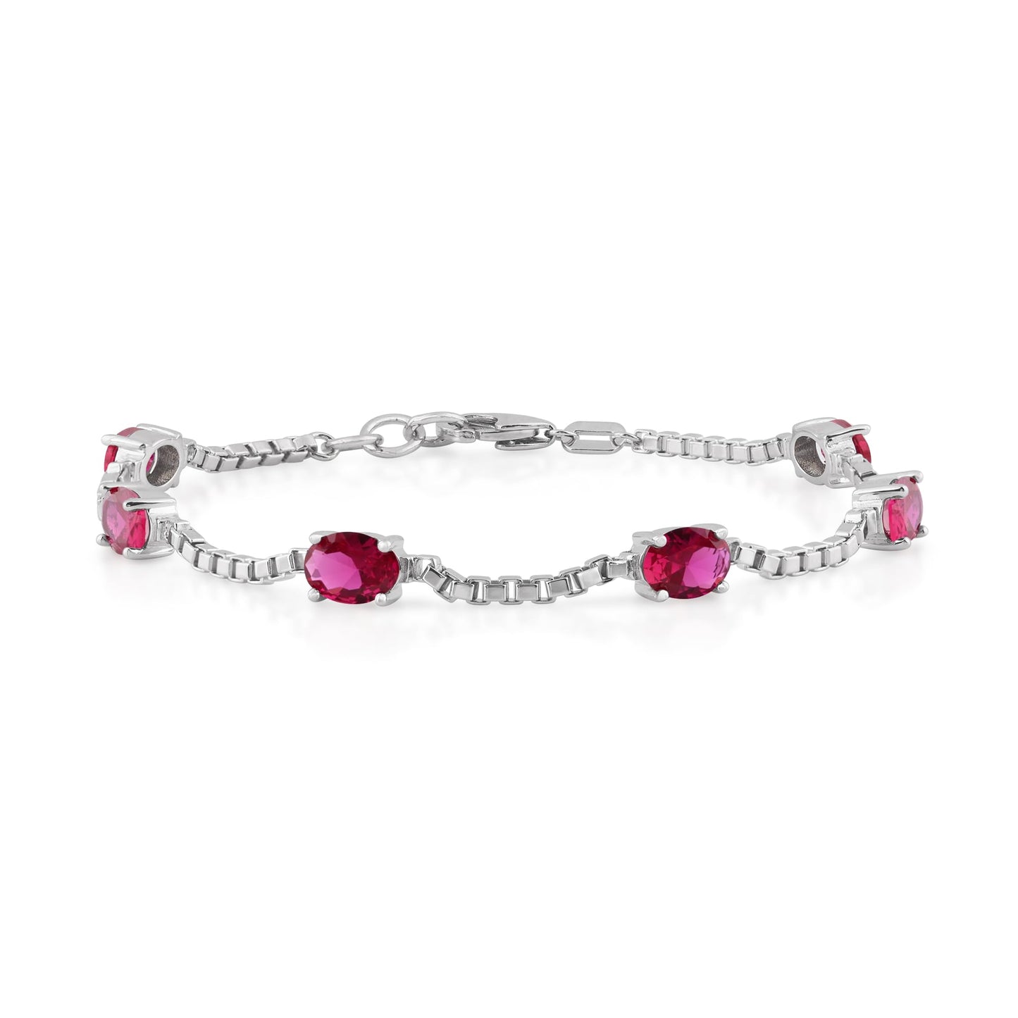Ashley Stewart Birthstone Bracelet in Sterling Silver, Oval Cut 5*7mm, 7 Inches with  Garnet Red