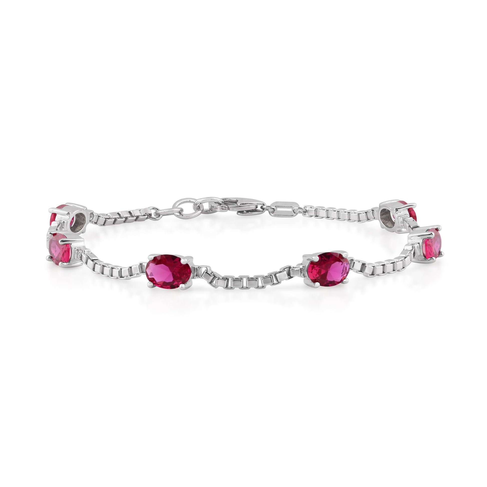Ashley Stewart Birthstone Bracelet in Sterling Silver, Oval Cut 5*7mm, 7 Inches with  Garnet Red