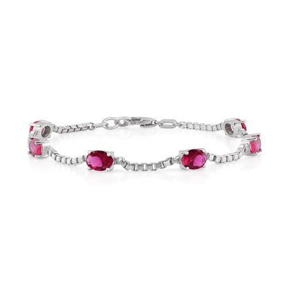 Ashley Stewart Birthstone Bracelet in Sterling Silver, Oval Cut 5*7mm, 7 Inches with  Garnet Red