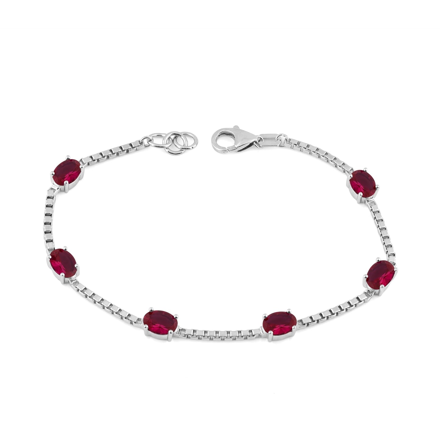 Ashley Stewart Birthstone Bracelet in Sterling Silver, Oval Cut 5*7mm, 7 Inches with  Garnet Red