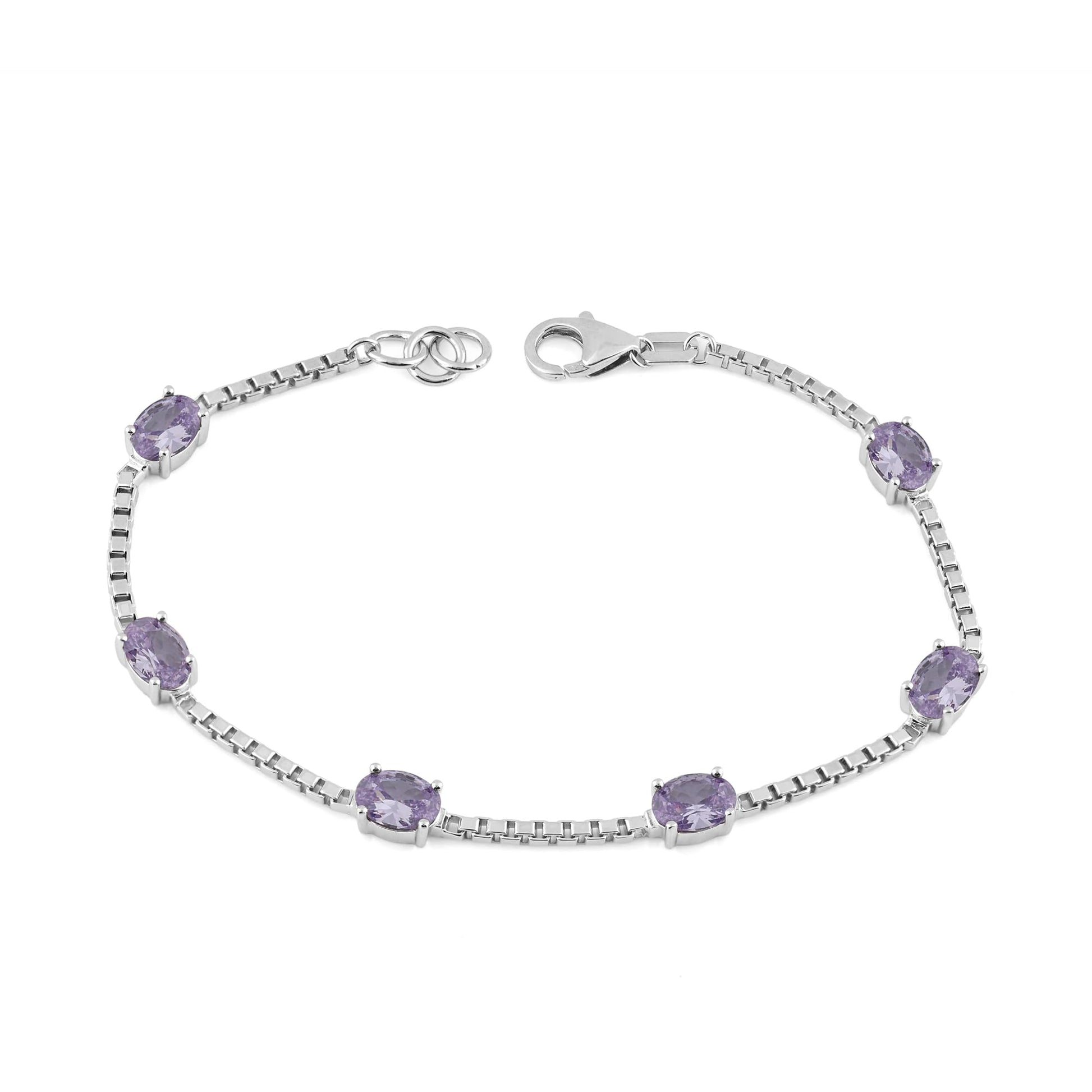 Ashley Stewart Birthstone Bracelet in Sterling Silver, Oval Cut 5*7mm, 7 Inches with  Garnet Red