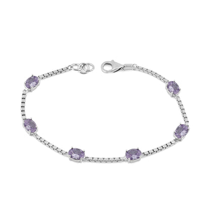 Ashley Stewart Birthstone Bracelet in Sterling Silver, Oval Cut 5*7mm, 7 Inches with  Garnet Red
