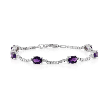 Ashley Stewart Birthstone Bracelet in Sterling Silver, Oval Cut 5*7mm, 7 Inches with  Garnet Red