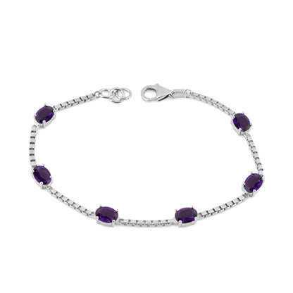Ashley Stewart Birthstone Bracelet in Sterling Silver, Oval Cut 5*7mm, 7 Inches with  Garnet Red