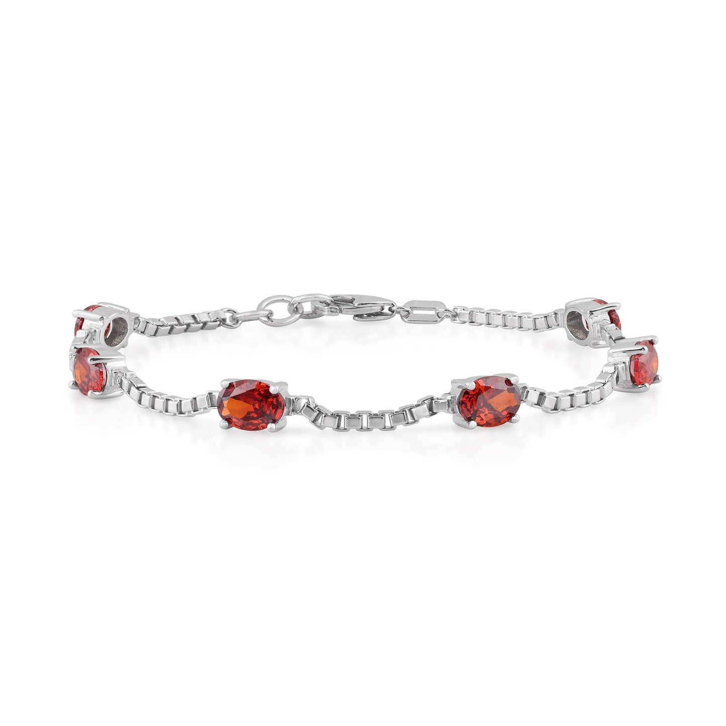 Ashley Stewart Birthstone Bracelet in Sterling Silver, Oval Cut 5*7mm, 7 Inches with  Garnet Red