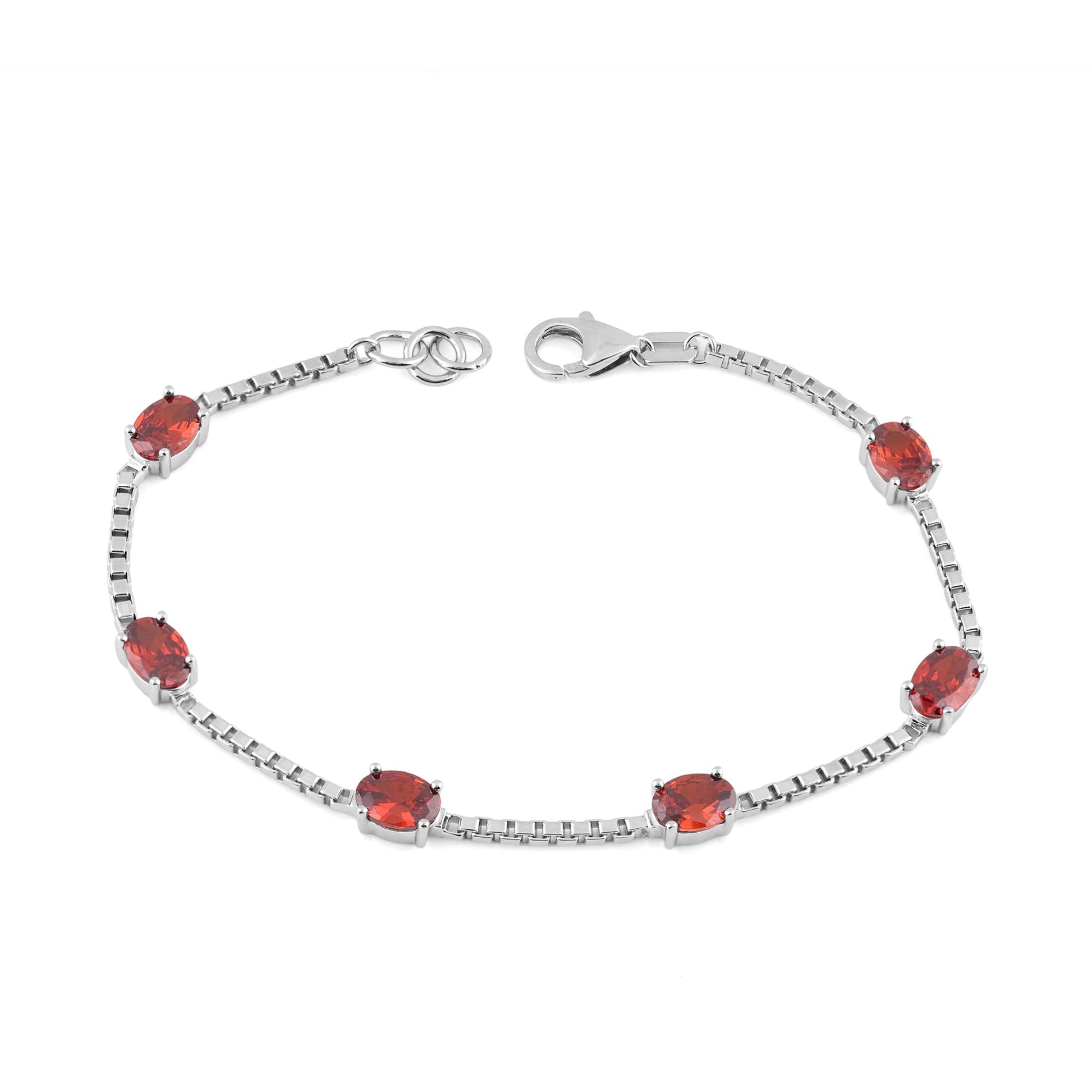 Ashley Stewart Birthstone Bracelet in Sterling Silver, Oval Cut 5*7mm, 7 Inches with  Garnet Red