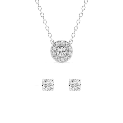 Ashley Stewart 0.33 Carat Lab Grown Round Diamond Halo Necklace Set