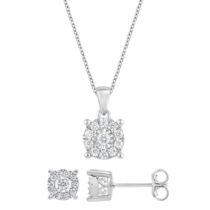Ashley Stewart 0.50 Carat Lab Grown Diamond Halo Necklace Set