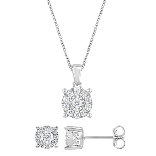 Ashley Stewart 0.50 Carat Lab Grown Diamond Halo Necklace Set