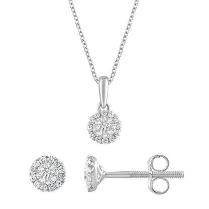 Ashley Stewart 0.50 Carat Lab Grown Sterling Silver Diamond Halo Necklace And Earring
