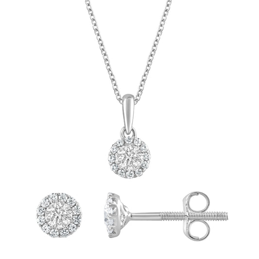 Ashley Stewart 0.50 Carat Lab Grown Sterling Silver Diamond Halo Necklace And Earring
