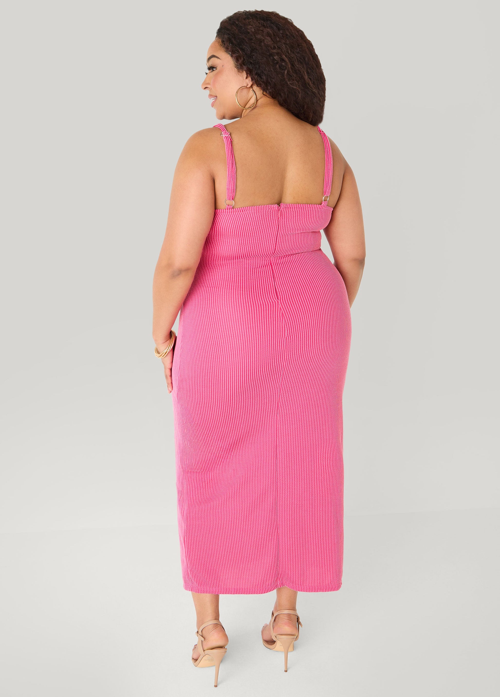 Ashley Stewart Ribbed Maxi Bodycon Dress Raspberry Radiance