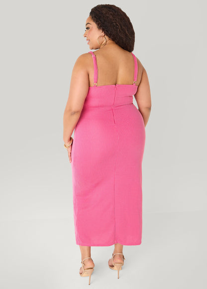 Ashley Stewart Ribbed Maxi Bodycon Dress Raspberry Radiance