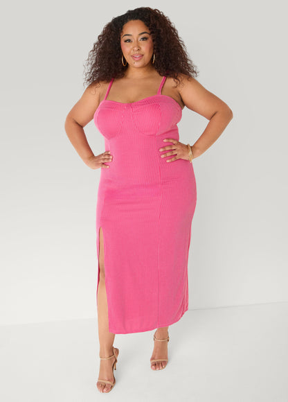 Ashley Stewart Ribbed Maxi Bodycon Dress Raspberry Radiance