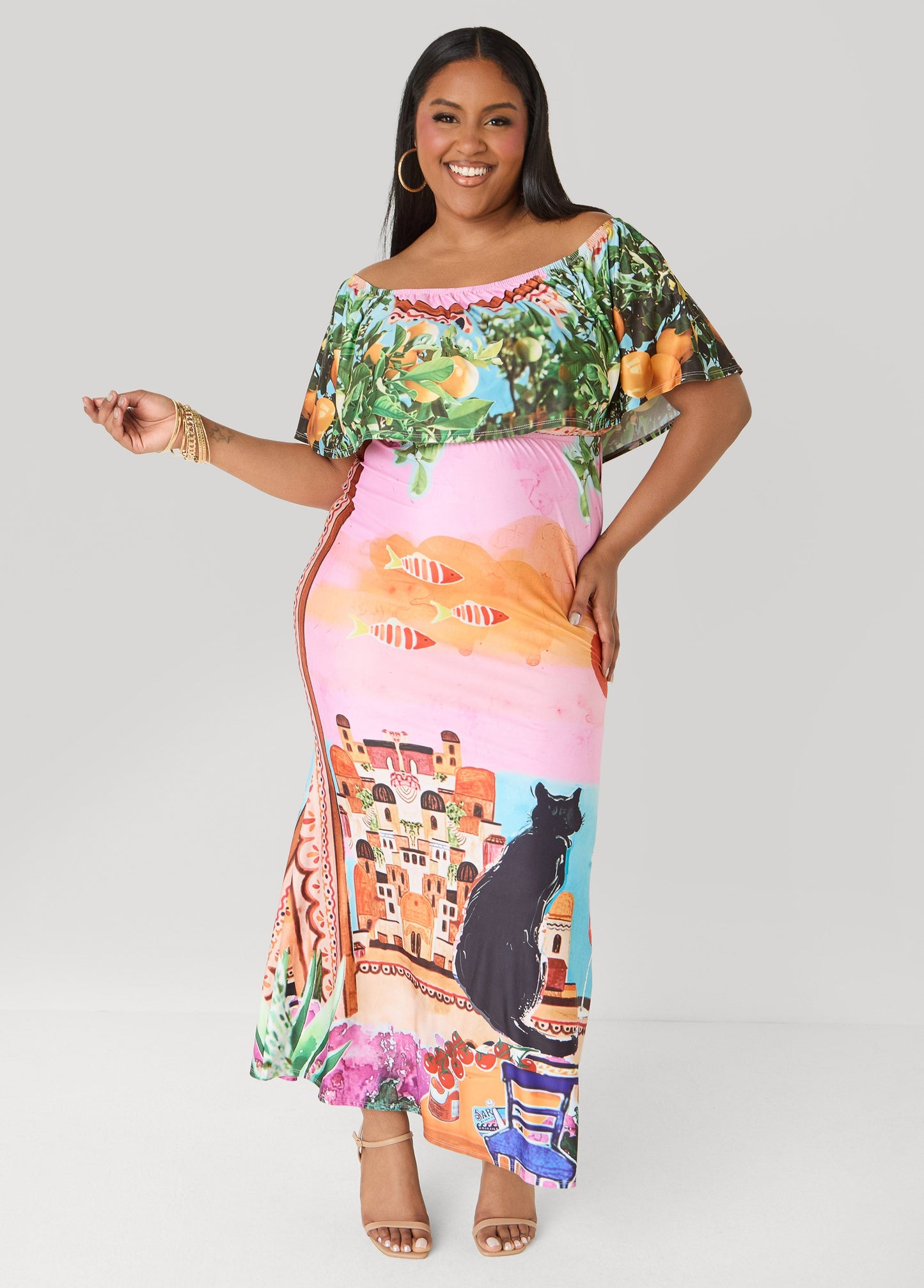 Ashley Stewart Printed Off The Shoulder Dress Multi