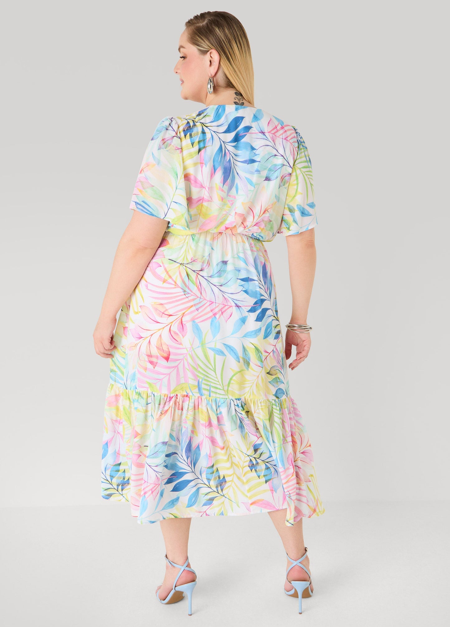 Ashley Stewart Faux Wrap Watercolor Floral Dress Multi