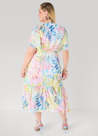 Ashley Stewart Faux Wrap Watercolor Floral Dress Multi